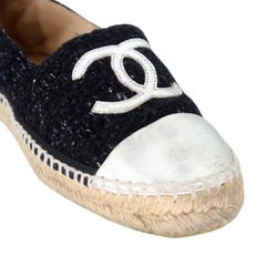 Chanel Espadrille 37 Tweed Canvas Cap-Toe CC Flats CC-0426N-0119