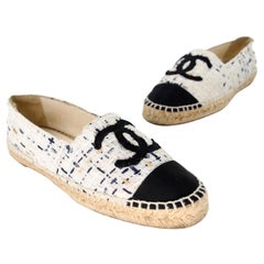 Chanel Espadrille 37 Tweed Leather Cap Toe CC Flats CC-0707N-0008