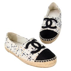 Chanel Espadrille 37 Tweed Leather Cap Toe CC Flats CC-0712N-0008