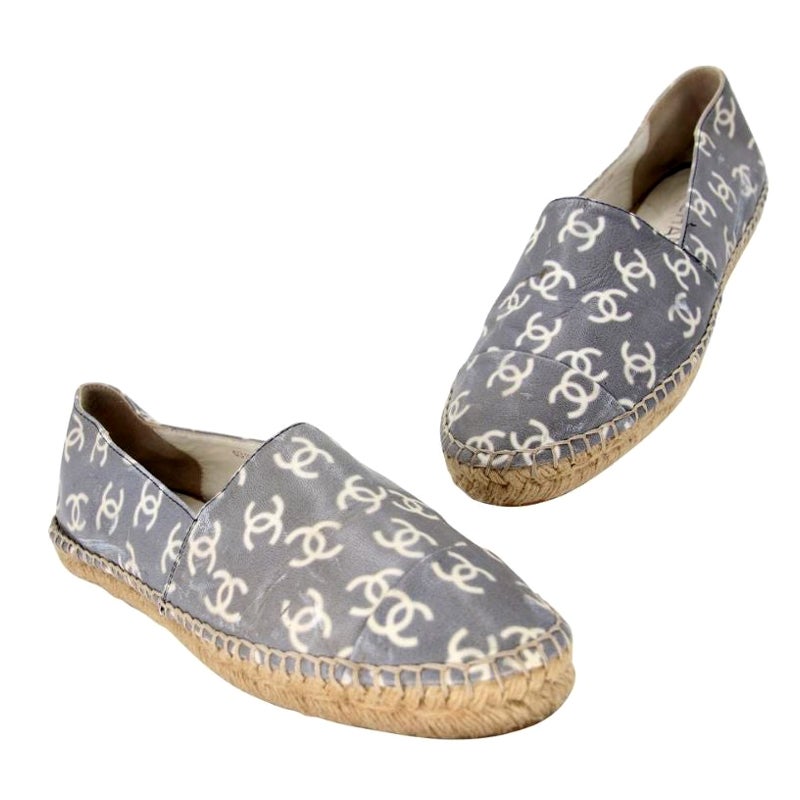 Chanel Espadrille 38 All-Over CC Monogram Canvas Cap Toe Flats CC-0803N-0010 For Sale