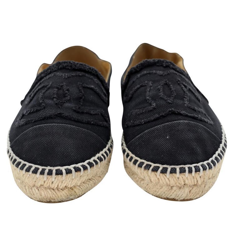 Chanel Espadrilles 36 Lambskin Cap Toe Double Stack CC Flats CC-0225N-0047  For Sale at 1stDibs