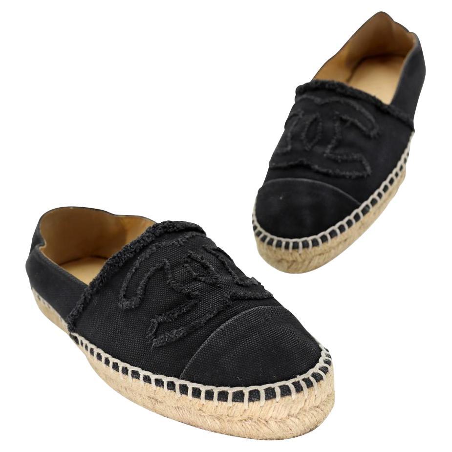 Chanel Espadrille 38 Canvas Linen Edge Cap Toe Flats CC-S0205N-0005 For  Sale at 1stDibs