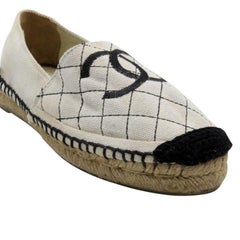 Chanel Espadrille 38 Canvas Quilted Double Stacked Flats CC-0208N-0011