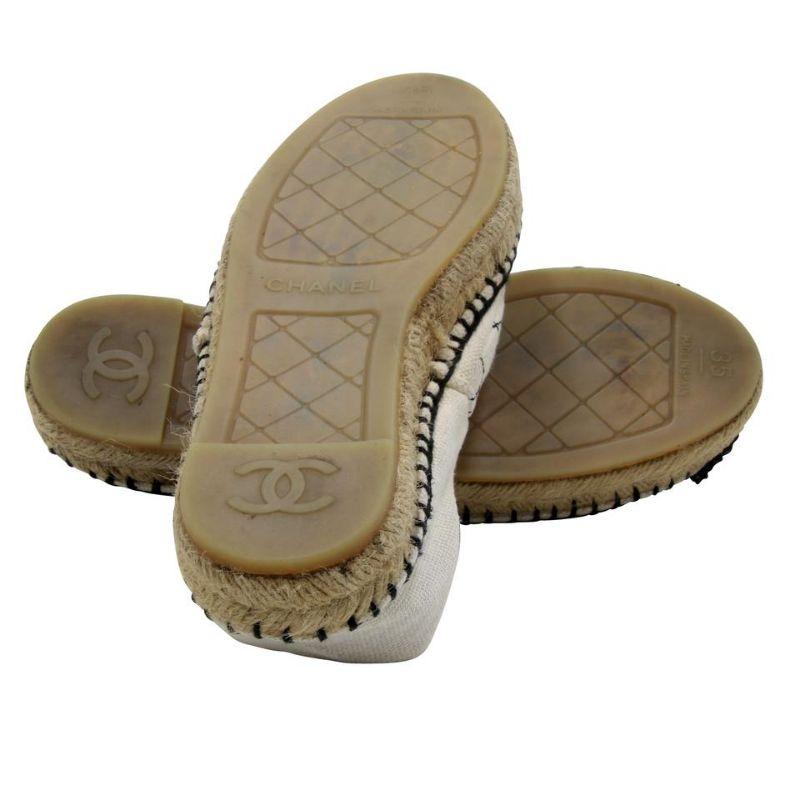 Beige Chanel Espadrille 38 Canvas Quilted Double Stacked Flats CC-0208N-0011 For Sale