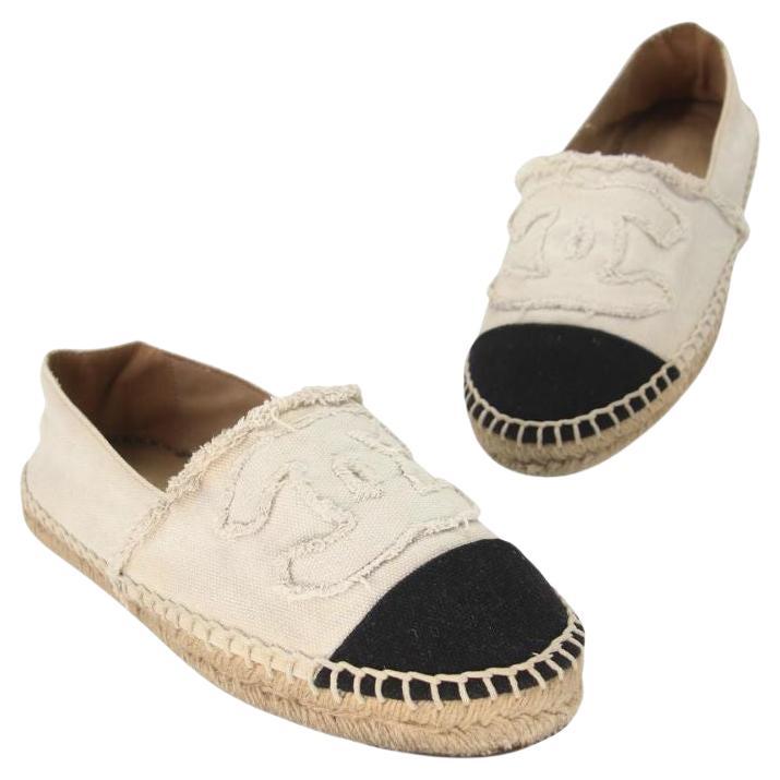 Chanel Espadrille 38 CC Ballerina Canvas Linen Flats CC-0717N-0007 For Sale