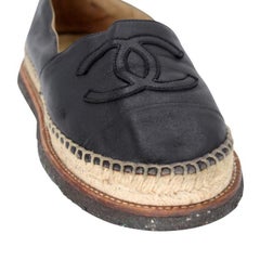 Chanel Espadrille 38 Lambskin Leather Rubber Platform CC Flats CC-0707N-0012