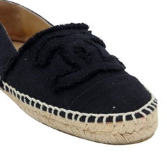 Chanel Espadrille 38 Noir Canvas Linen CC Flats CC-0225N-0045