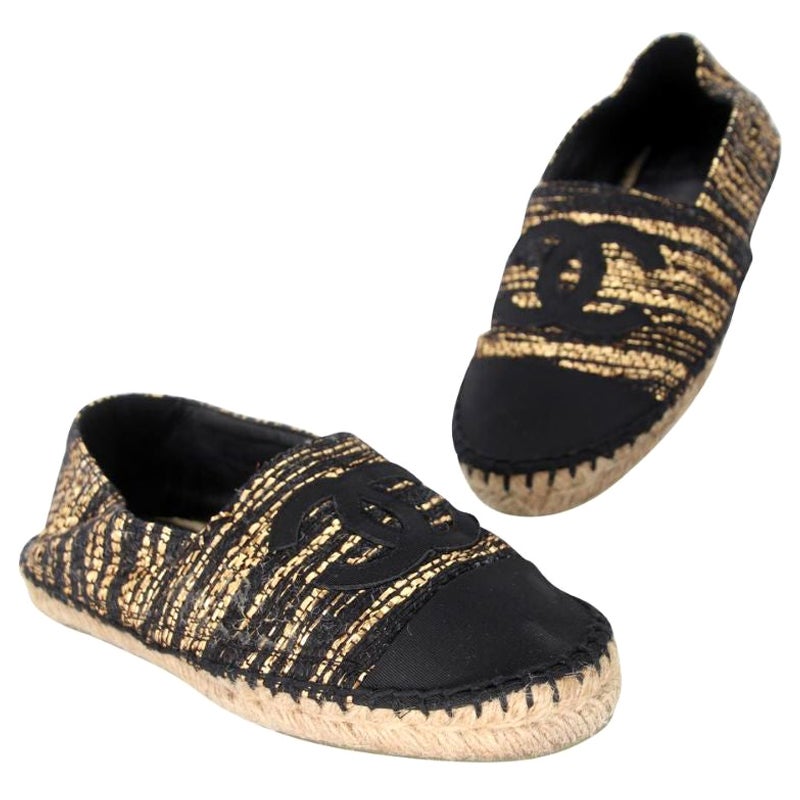 Chanel Espadrille 38 Tweed Canvas Flats CC-1109P-0016 For Sale