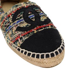 Chanel Espadrille 38 Tweed Canvas Metallic Flats CC-S0205N-0004