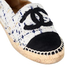 Chanel Espadrille 38 Tweed Leather Cap Toe Flats CC-0916N-0002