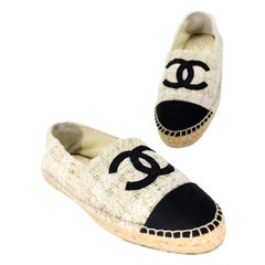 Chanel Espadrille 38 Tweed Leather CC Flats CC-S0224P-0006