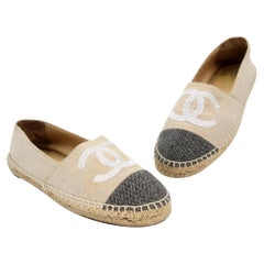 Chanel Espadrille 41 Leder Glitter-Stoff Cc Cap Toe Flats CC-0505N-0159