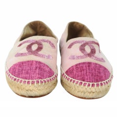Chanel Espadrille - Chaussures à bout plat CC en cuir et tissu pailleté CC-0712N-0003