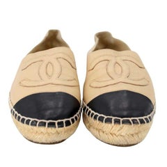 Chanel Espadrille Large CC 35 Monogram Leather Cap Toe Flats CC-0803N-0003