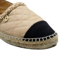 Chanel Espadrille Quilted 37 Leather Chain Flats CC-0203N-0001
