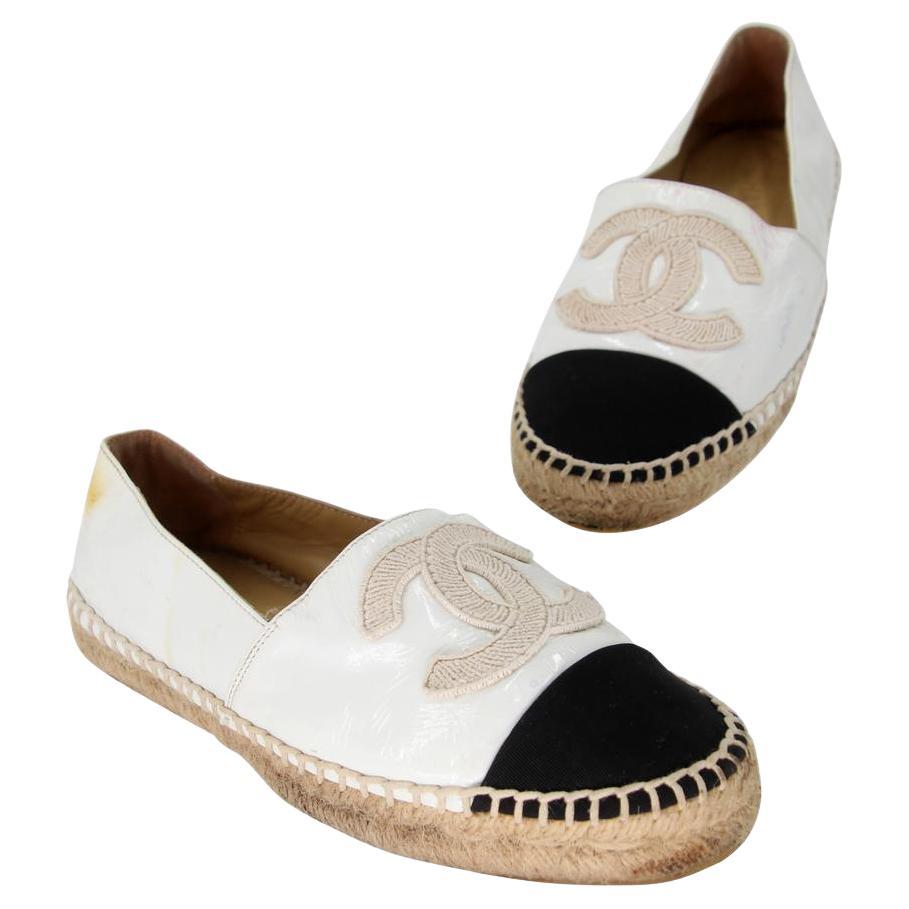 Chanel Espadrille Stacked 36 Patent Leather Cap Toe Flats CC-0712N-0011