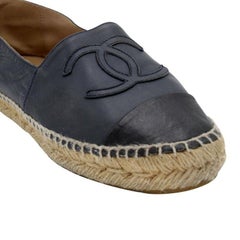 Chanel Espadrilles 36 Lambskin Cap Toe Double Stack CC Flats CC-0225N-0047