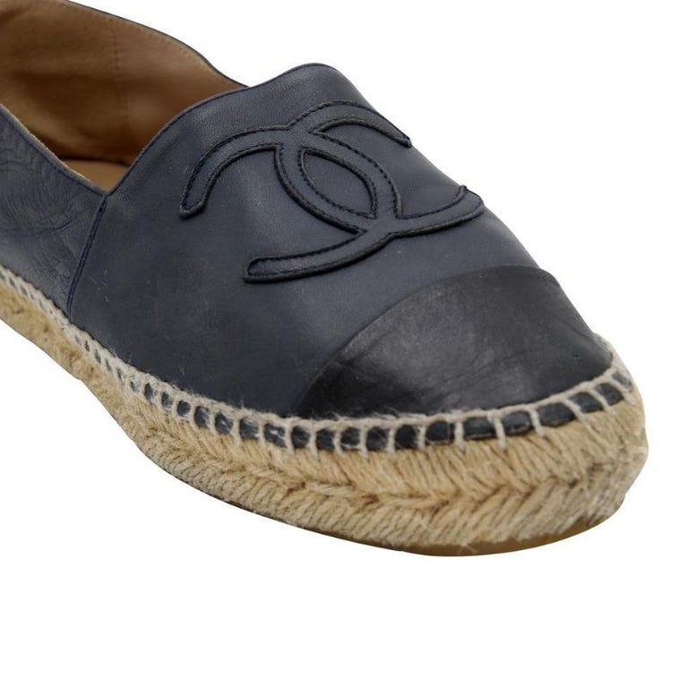 Chanel Espadrilles 36 Lambskin Cap Toe Double Stack CC Flats CC-0225N-0047  For Sale at 1stDibs
