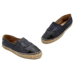 Chanel Espadrilles 36 Lambskin Cap Toe Double Stack CC Flats CC-0225N-0047