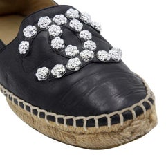 Chanel Espadrilles 37 Lambskin Ballerina CC Camellia Studded Flats CC-0225N-0050