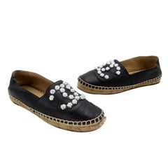 Chanel Espadrilles 37 Lambskin Ballerina CC Camellia Studded Flats CC-0225N-0050