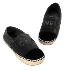 Chanel Espadrilles 39 Velvet Fabric CC Logo Cap-Toe Flats CC-0402N-0091