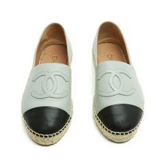 Chanel Espadrilles Cuir 2 tons EU37 CC Baby Blue Leather Flat Shoes UK4 US6.5