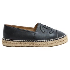 Chanel Espadrilles Cuir 2 tons EU37 CC Navy Blue Leather Flat Shoes UK4 US6.5