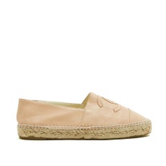 Chanel Espadrilles Cuir rose EU39 CC Pink on Pink Leather Flat Shoes UK6 US8.5