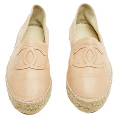 Chanel Espadrilles Cuir rose EU39 CC Pink on Pink Leather Flat Shoes UK6 US8.5