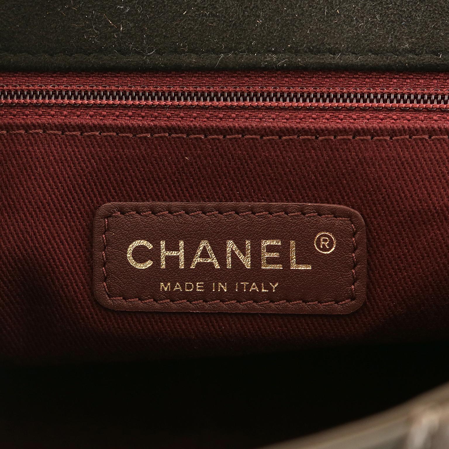 Chanel Espresso Lambskin Suede Glazed Calfskin Chevron Flap Bag 2