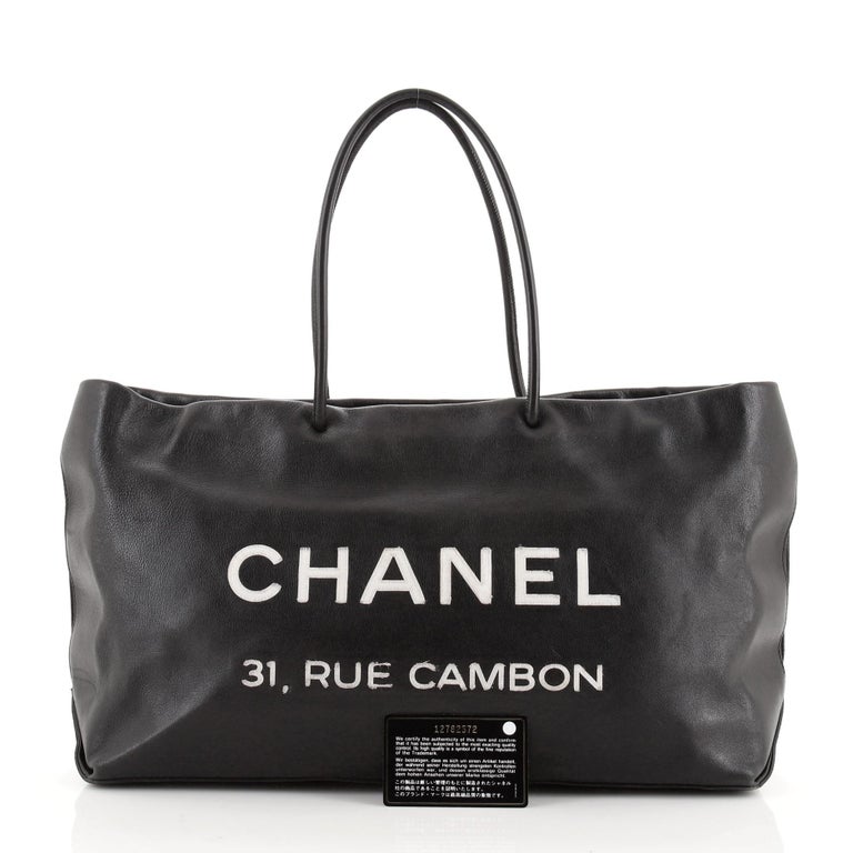 Chanel Black Striated Quilted Coated Canvas Rue Cambon Tote Bag