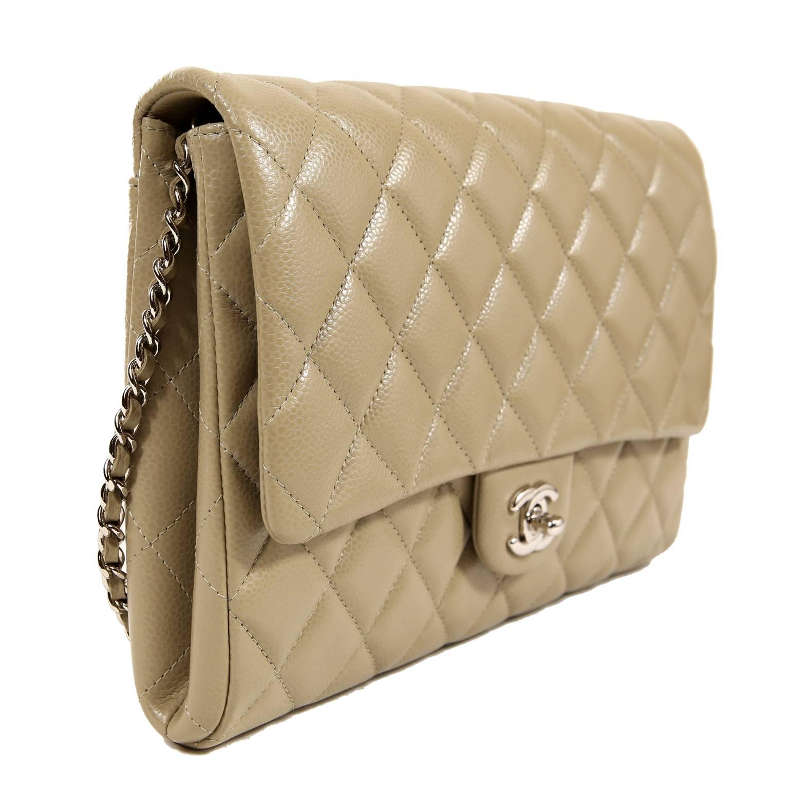 Brown Chanel Etoupe Caviar Classic Clutch Shoulder Bag