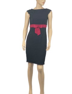 Chanel EU 38 Black Cap Sleeve Cocktail Tiered Bow Sheath Wool Dress
