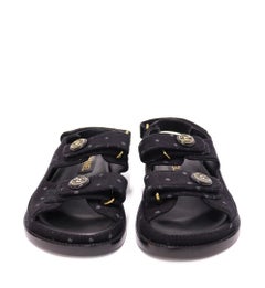 Chanel EU 38 Black Printed Denim CC Sandals