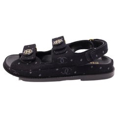 Chanel EU 38 Black Printed Denim CC Sandals