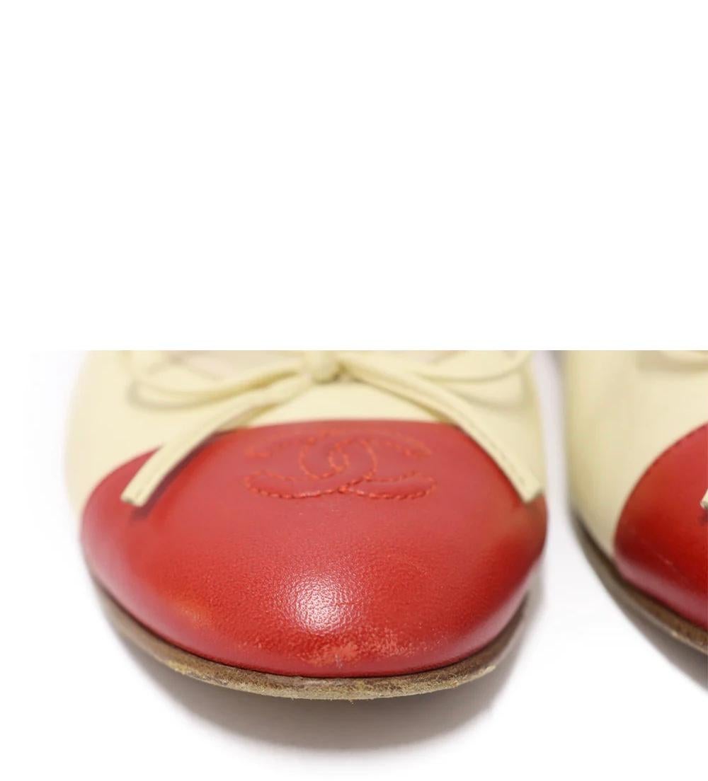 Brown Chanel EU 38.5 Beige and Red Lambskin Leather Ballet Flats