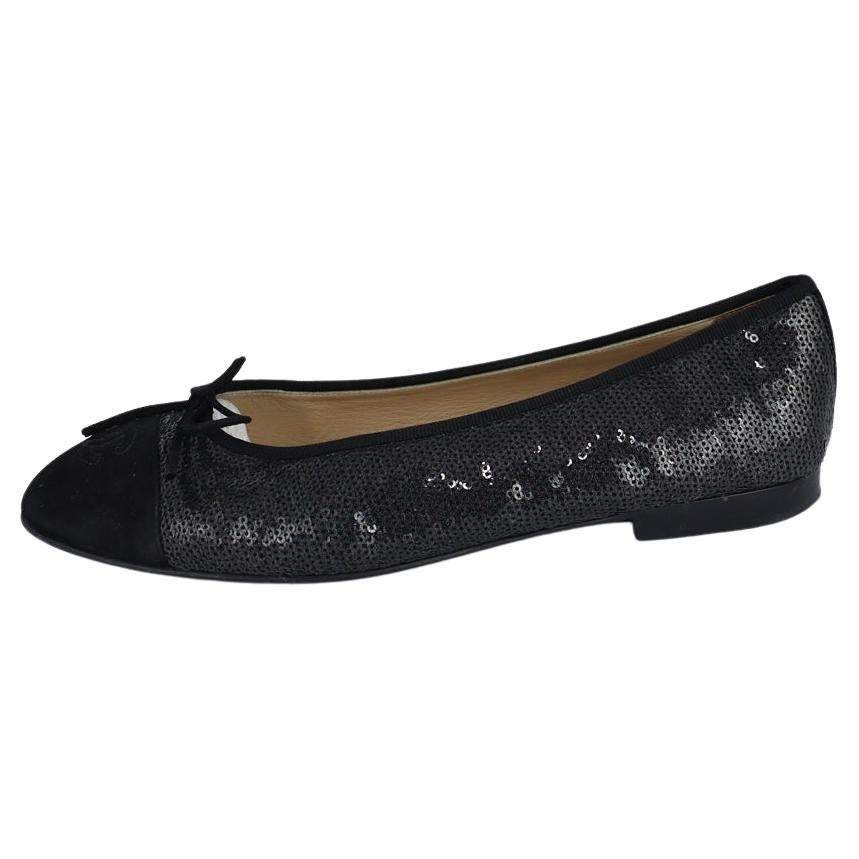 Chanel EU 40.5 Black Sequin Cap Toe Flats