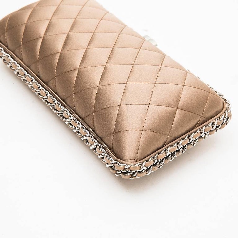 CHANEL Evening Clutch in Quilted Golden Beige Silk Satin at 1stDibs