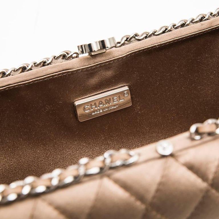 CHANEL Evening Clutch in Quilted Golden Beige Silk Satin at 1stDibs