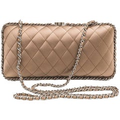 CHANEL Evening Clutch in Quilted Golden Beige Silk Satin