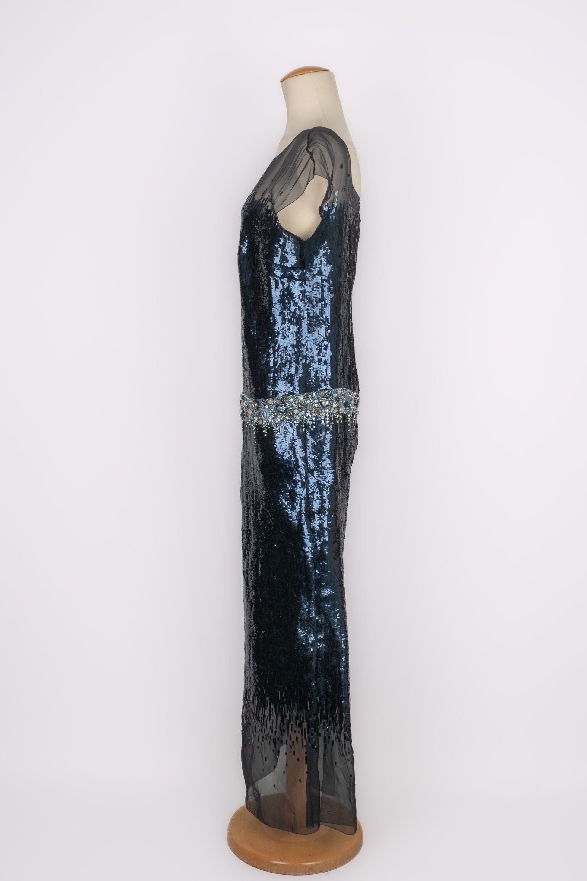 Black Chanel Evening Dress Haute Couture with Blue Sequins, 2012 For Sale
