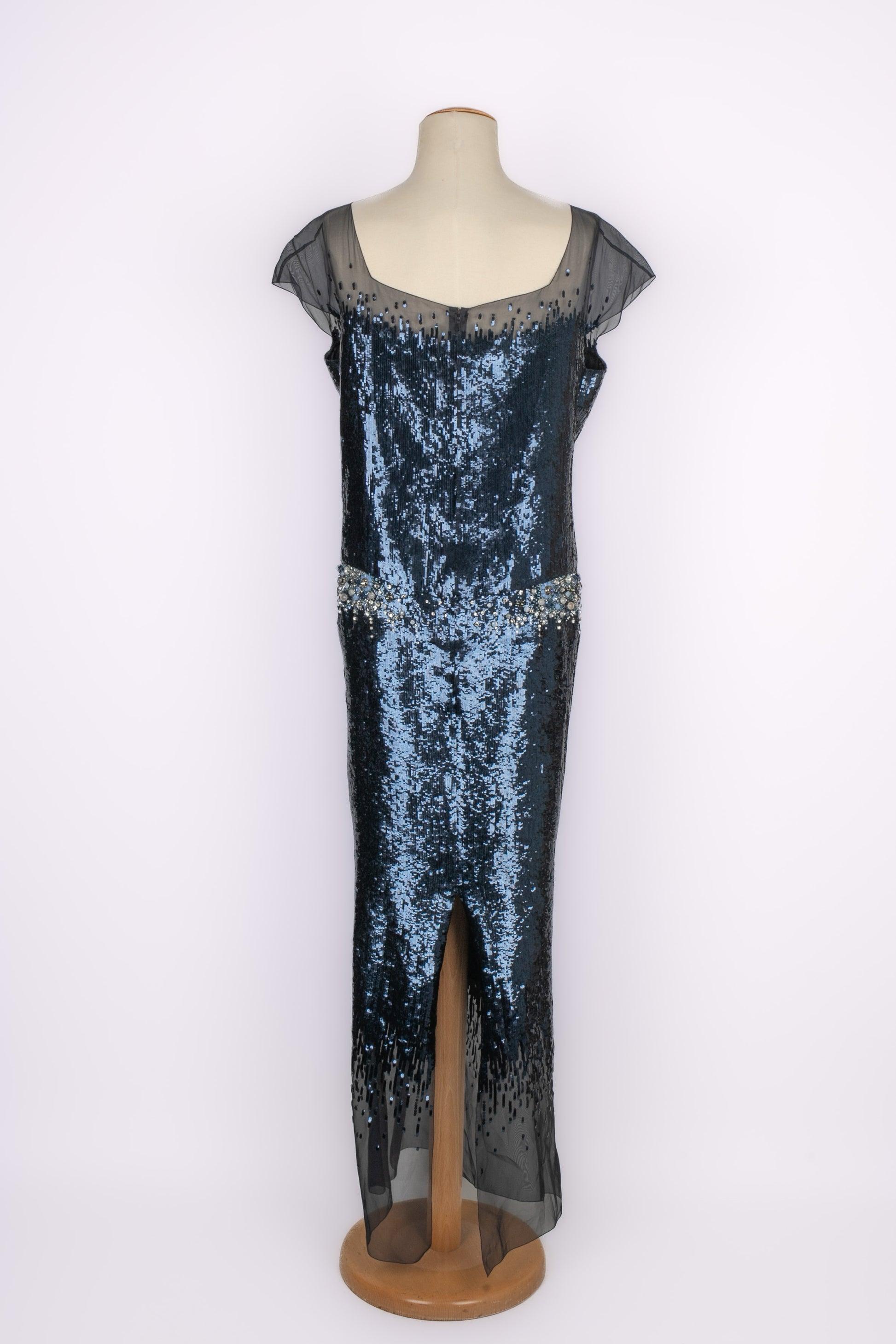 Chanel Evening Dress Haute Couture with Blue Sequins, 2012 In Excellent Condition For Sale In SAINT-OUEN-SUR-SEINE, FR