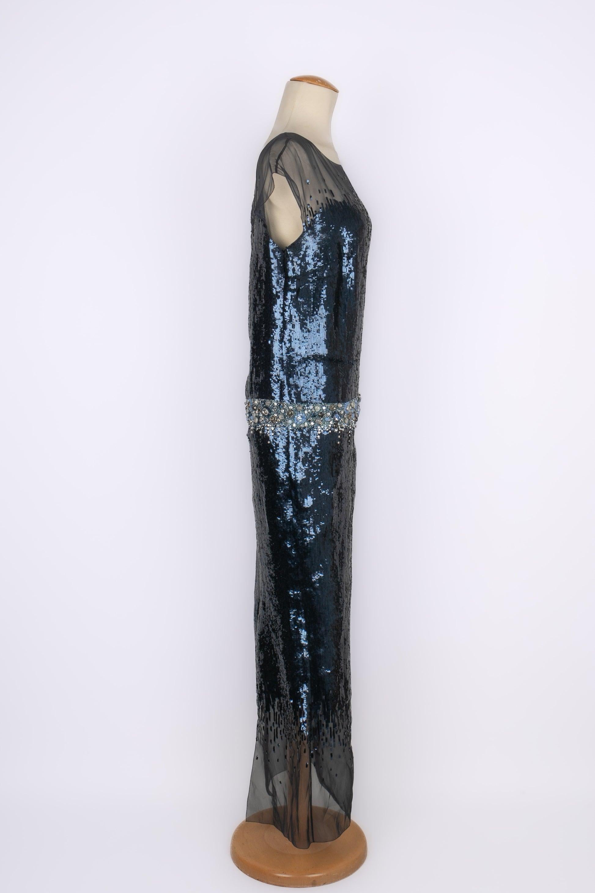 Women's Chanel Evening Dress Haute Couture with Blue Sequins, 2012 For Sale