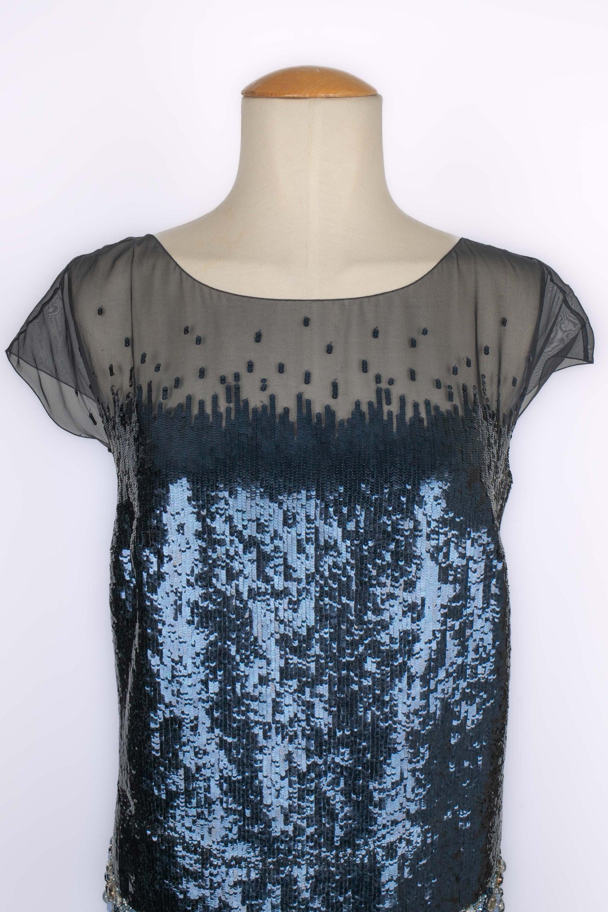 Chanel Evening Dress Haute Couture with Blue Sequins, 2012 For Sale 1
