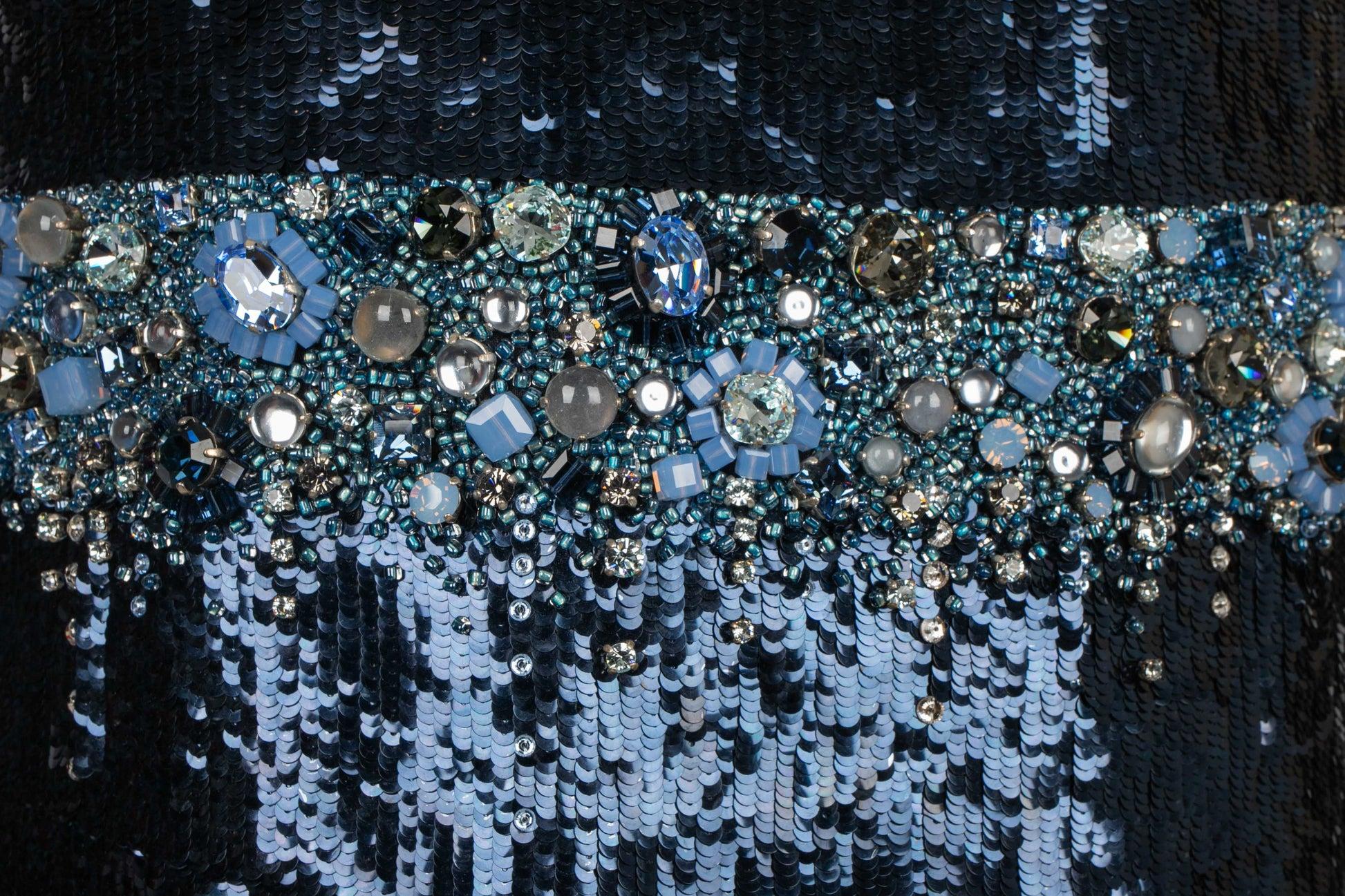 Chanel Evening Dress Haute Couture with Blue Sequins, 2012 For Sale 2