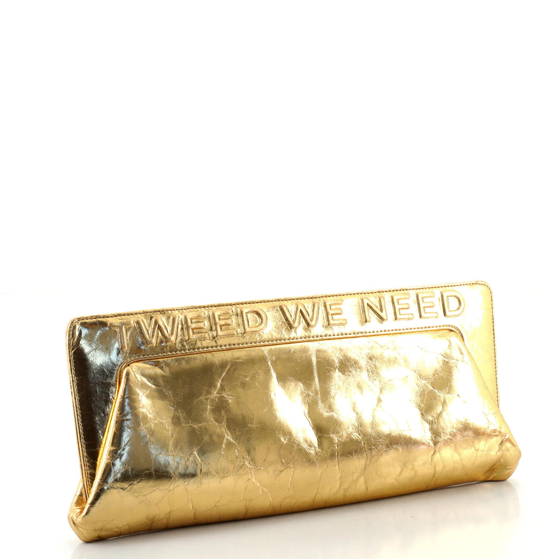 Chanel Evening in The Street 5X5=CC Clutch aus metallischem Lammfell im Used-Look (Braun)