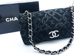 CHANEL EVENING SCHULTER BAG, schwarzer Jacquard Stoff mit iconischen CC 1990's
