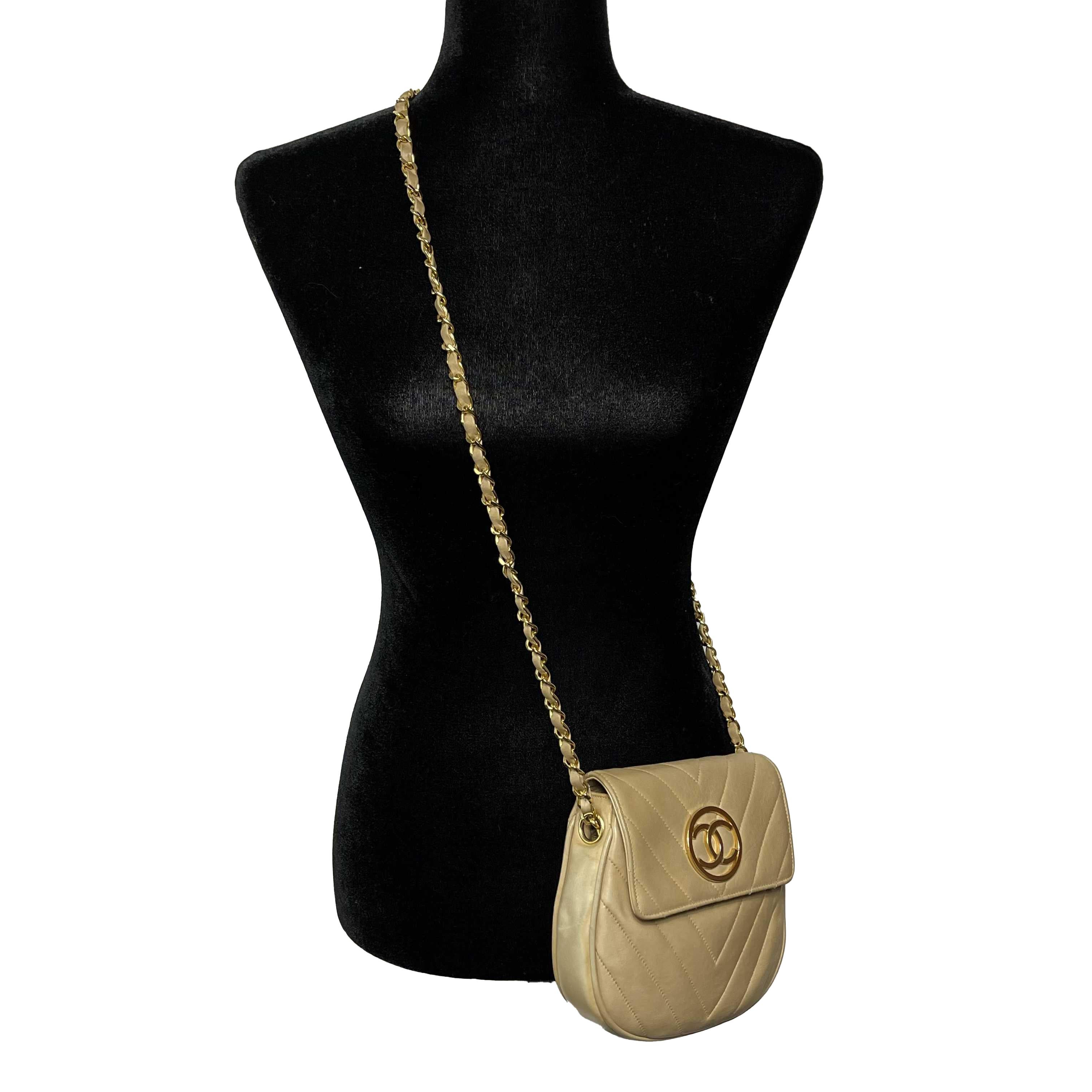 Chanel - Excellent - 90's Vintage Chevron Flap 24k - Beige, Gold - Handbag 7