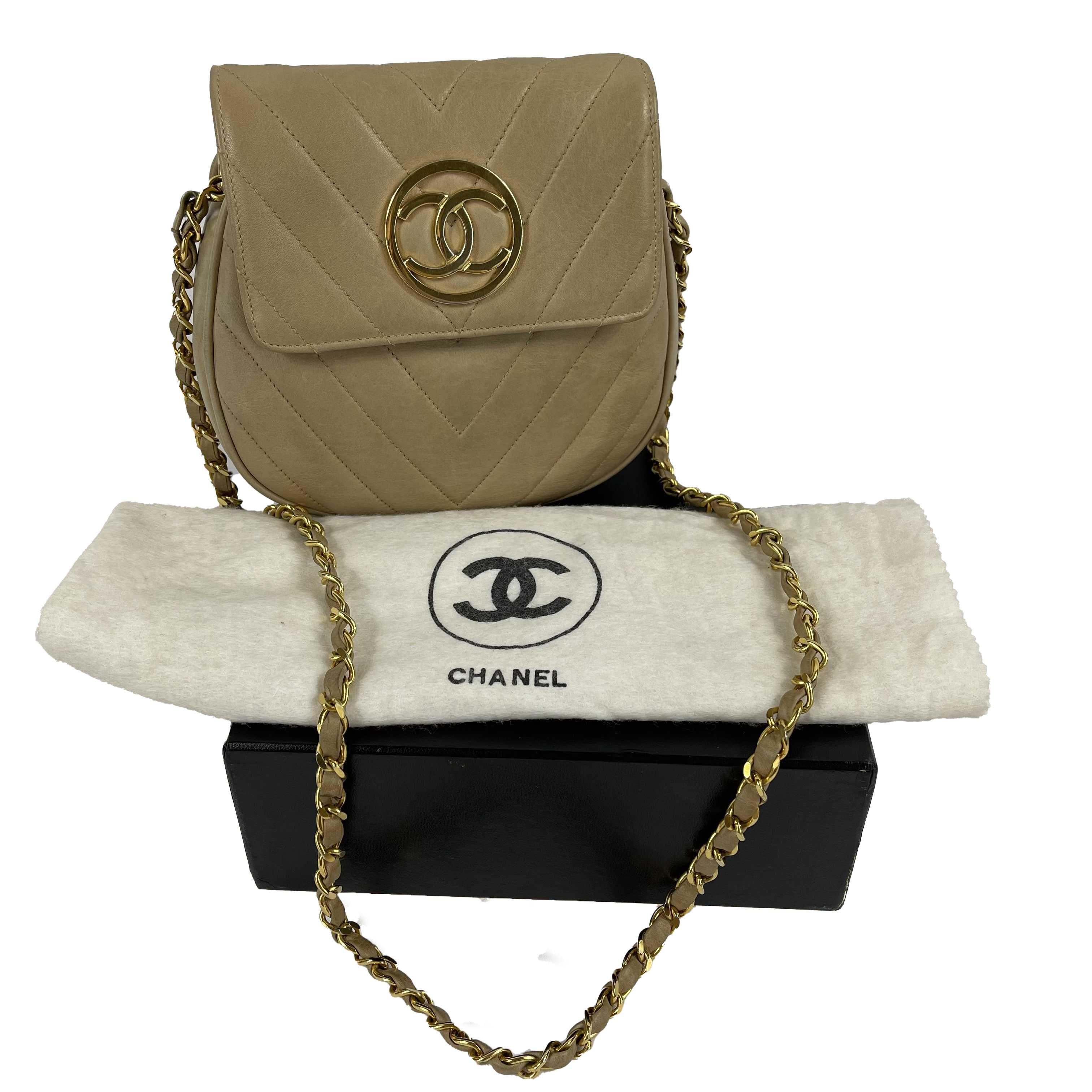 Chanel - Excellent - 90's Vintage Chevron Flap 24k - Beige, Gold - Handbag 2